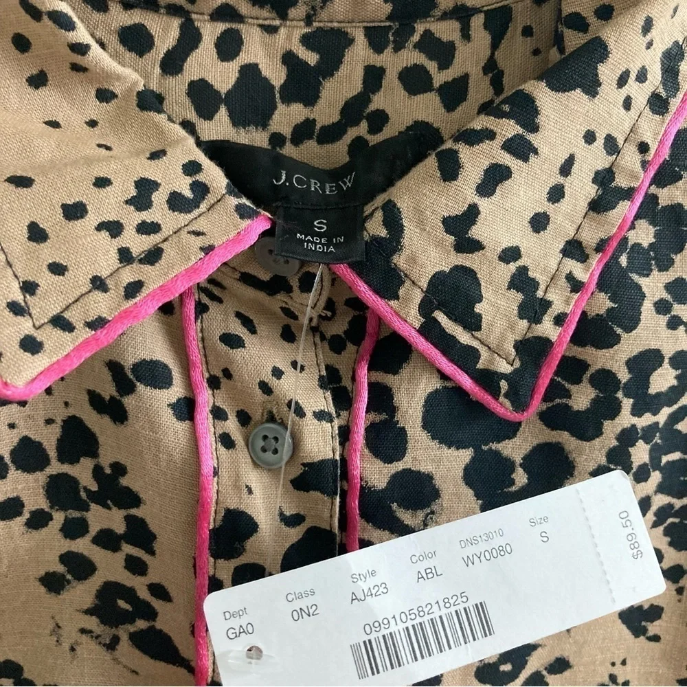 J. Crew Button-up Shirt in Leopard Print Ashen Black Long Sleeve